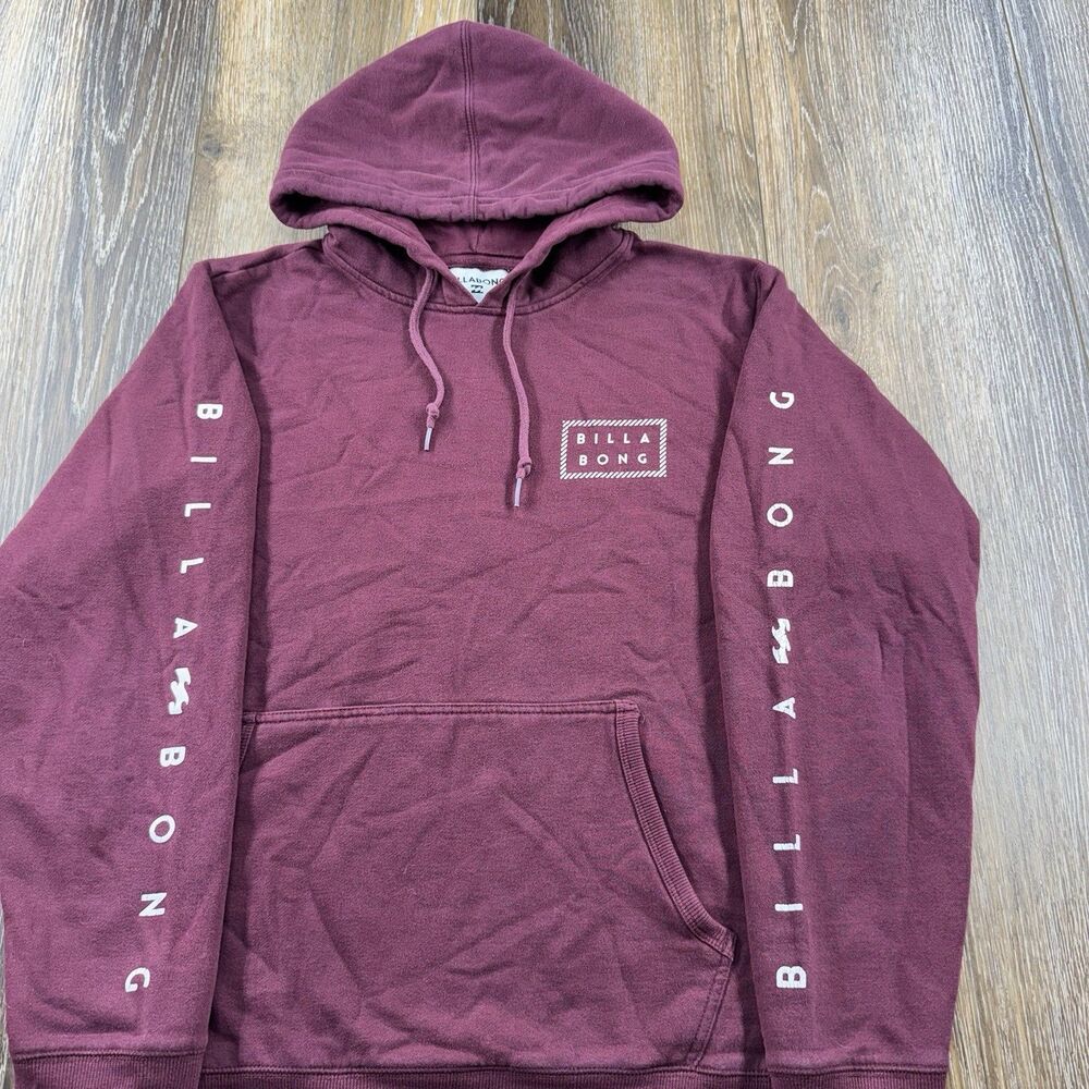 Vintage Billabong Hoodie Mens L Maroon Sweatshirt Skate Surf Spellout Sweater